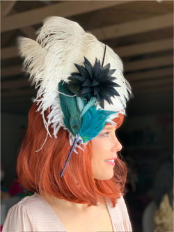 Kenzie Kapp Facinator Derby Hat larger white feathers accents